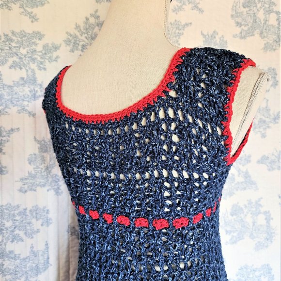 Size XS NEW Hand Crocheted Blue Mini Dress - Picture 9 of 9